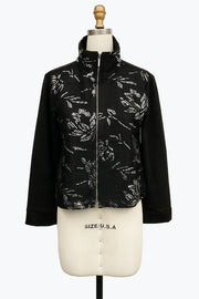 DAMEE BLACK AND SILVER FLORAL SEQUIN CORDING SUEDE FULL ZIP UP JACKET - 5171 - SILVER