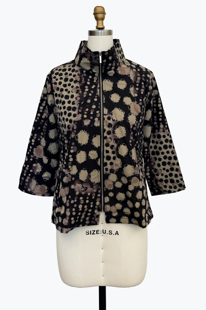 DAMEE BEIGE AND BLACK DOTS HIGH NECK WINDBREAKER - 5172 - BEIGE