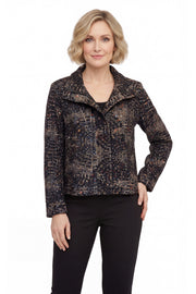 DAMEE GEOMETRIC BLACK AND BEIGE BIKER STYLE JACKET WITH COLLAR - 5176 - BLACK