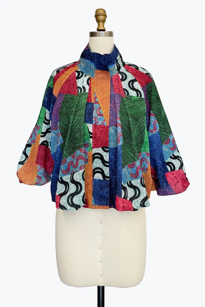 DAMEE CROPPED ABSTRACT MILTI-COLORED ZIP-UP JACKET - 5177 - MULTI