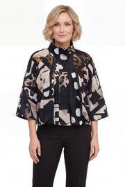 DAMEE CROPPED BROWN, CREAM AND BLACK ZIP-UP JACKET - 5178 - BROWN