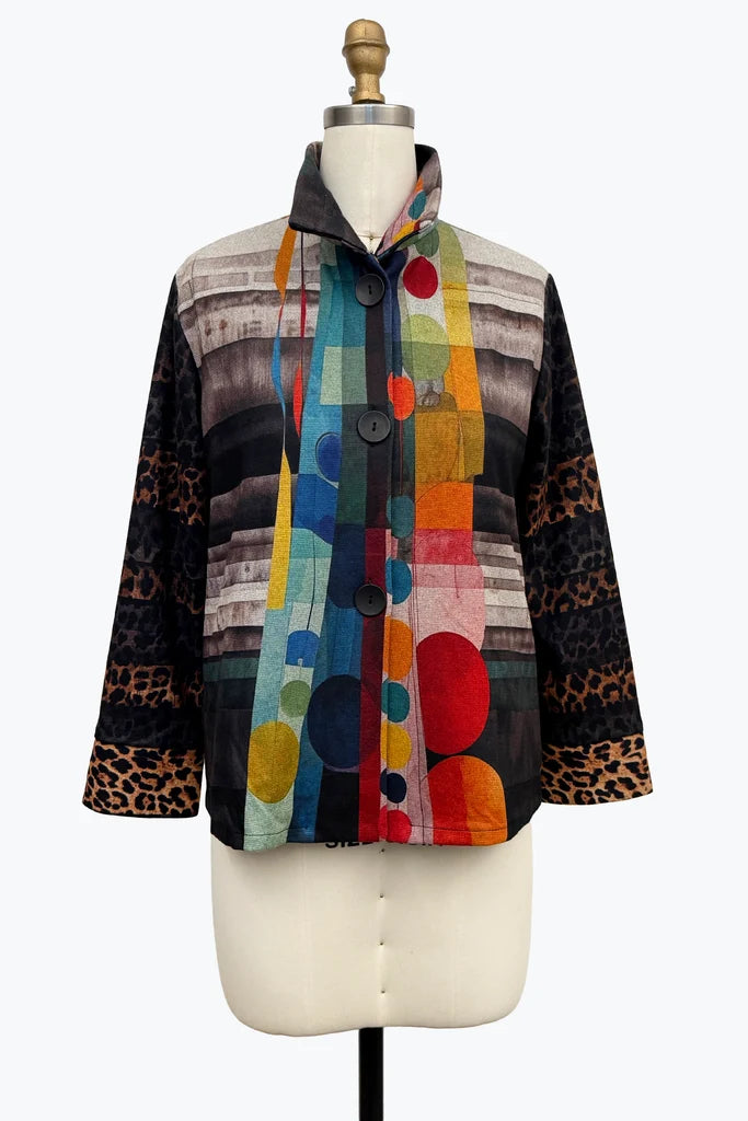 DAMEE MULTI COLOR ANIMAL PRINT LONG SLEEVES BUTTON DOWN COLLAR TOP - 5182 - MULTI