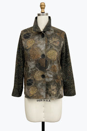 DAMEE ABSTRACT BUTTON DOWN LONG SLEEVES COLLAR TOP - 5183 - BROWN