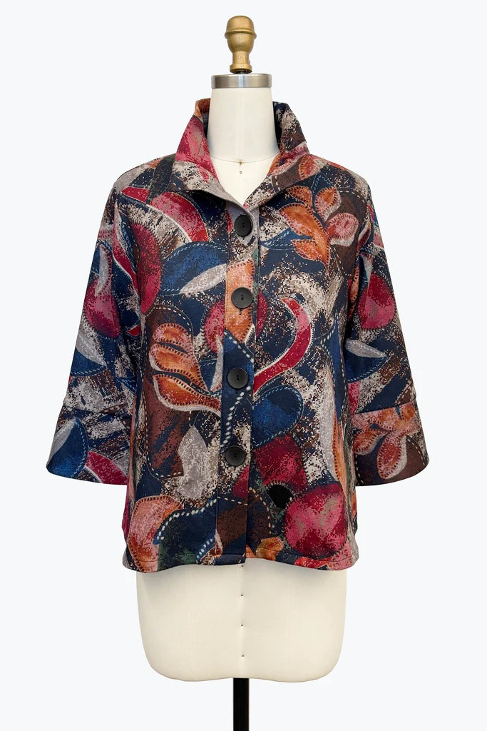 DAMEE ABSTRACT FLORAL CLASSIC SHORT COLLARED BUTTON DOWN JACKET - 5188 - MULTI