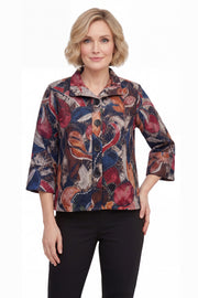 DAMEE ABSTRACT FLORAL CLASSIC SHORT COLLARED BUTTON DOWN JACKET - 5188 - MULTI