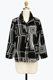 DAMEE BLACK AND WHITE GEOMETRIC SQUARES SEERSUCKER JACKET - 5191 - WHITE