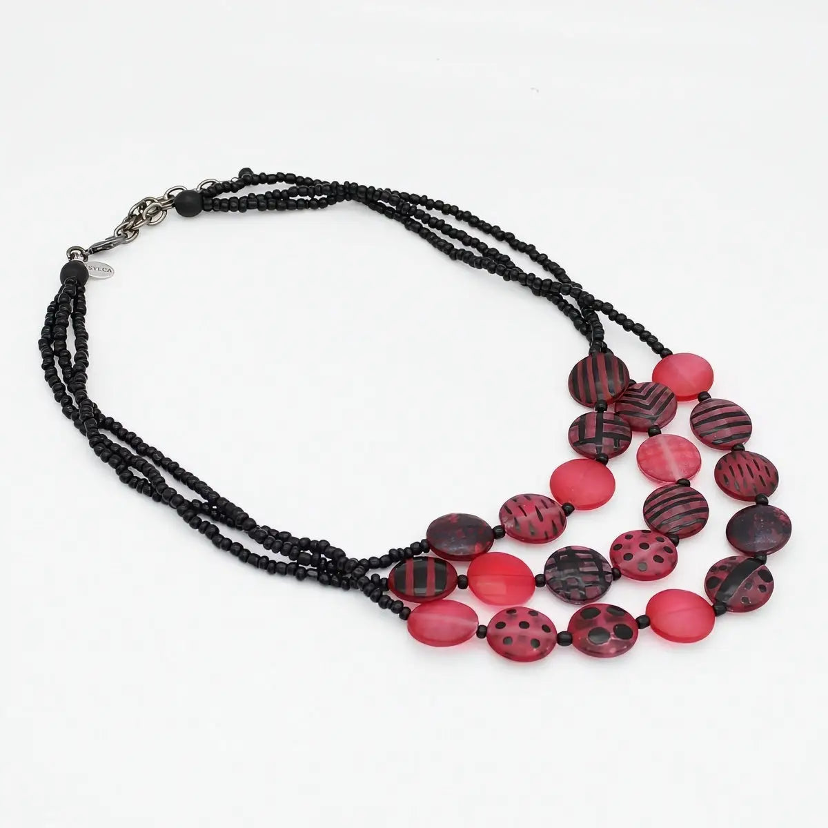 SYLCA Red Sea Stone Triple Strand Necklace - LS26N09 - RED
