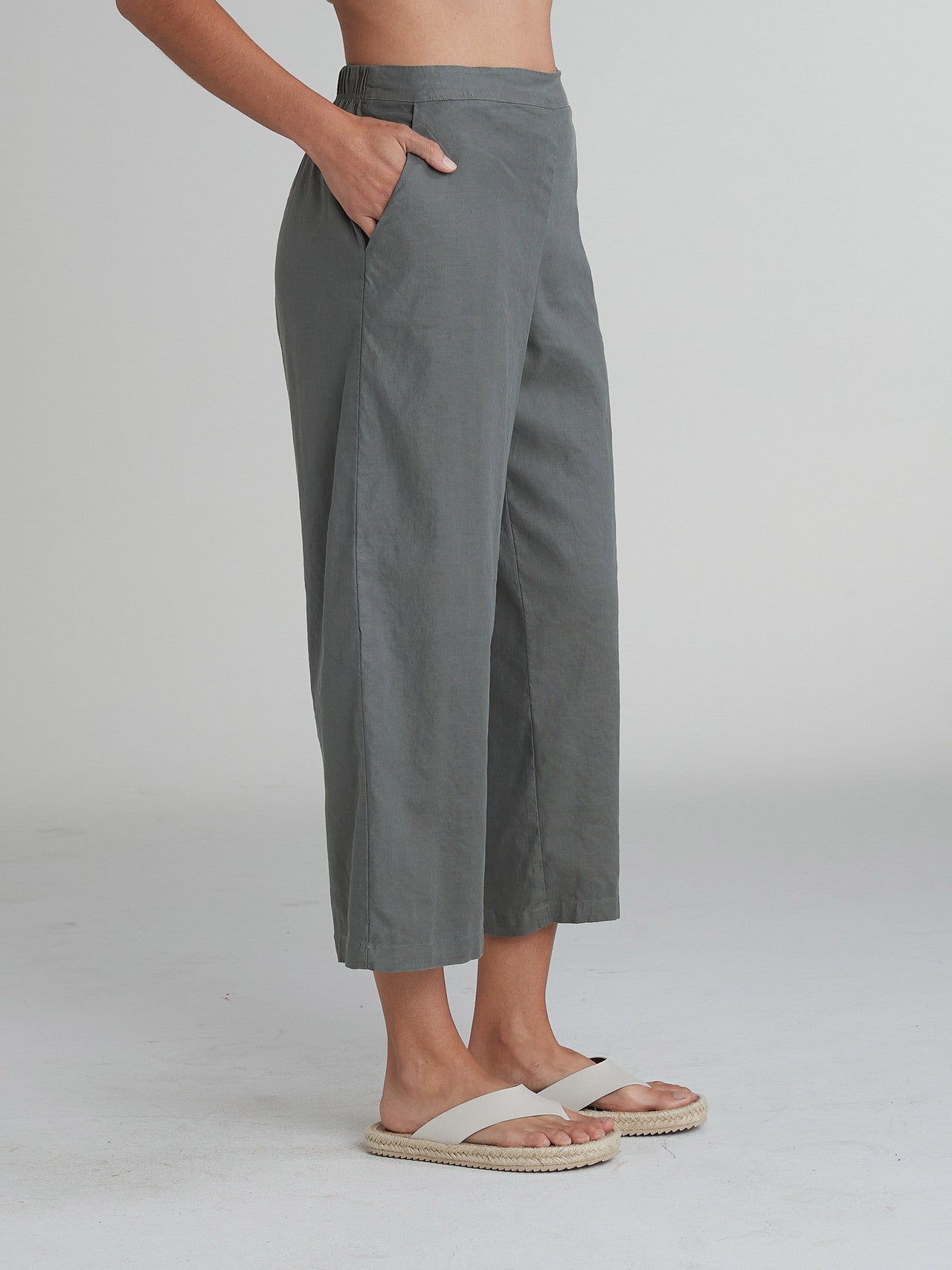 CUT LOOSE - Linen Tencel Crop Wide Leg Pant - 5452538