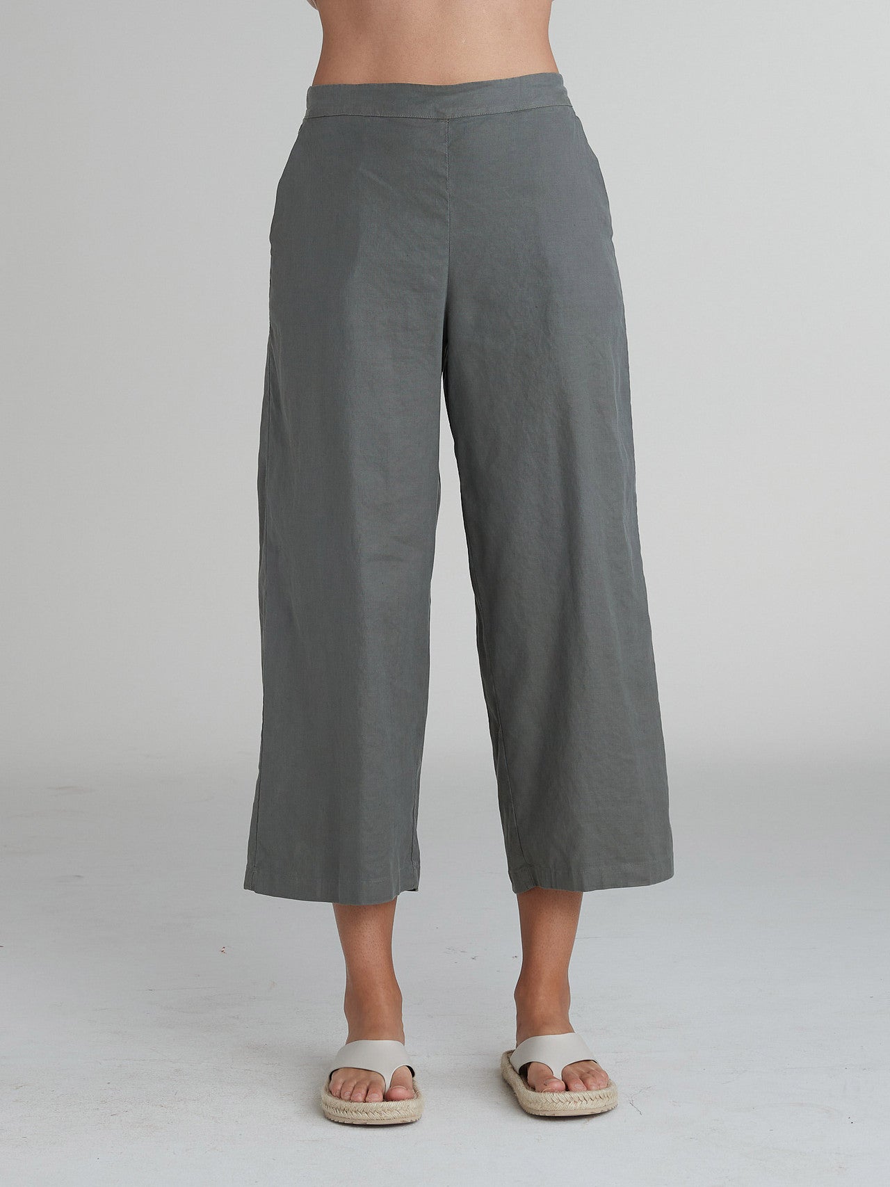 CUT LOOSE - Linen Tencel Crop Wide Leg Pant - 5452538