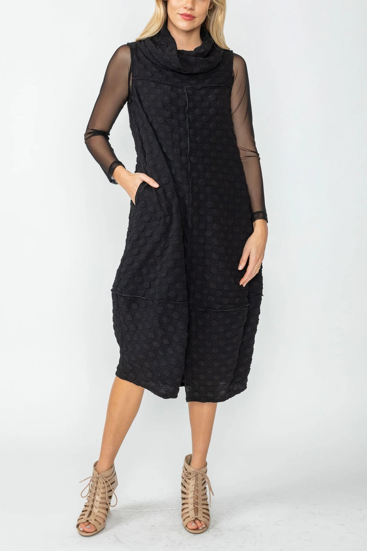 IC Collection Bubble Tank Cowl Knit Dress - 5466D - BLACK