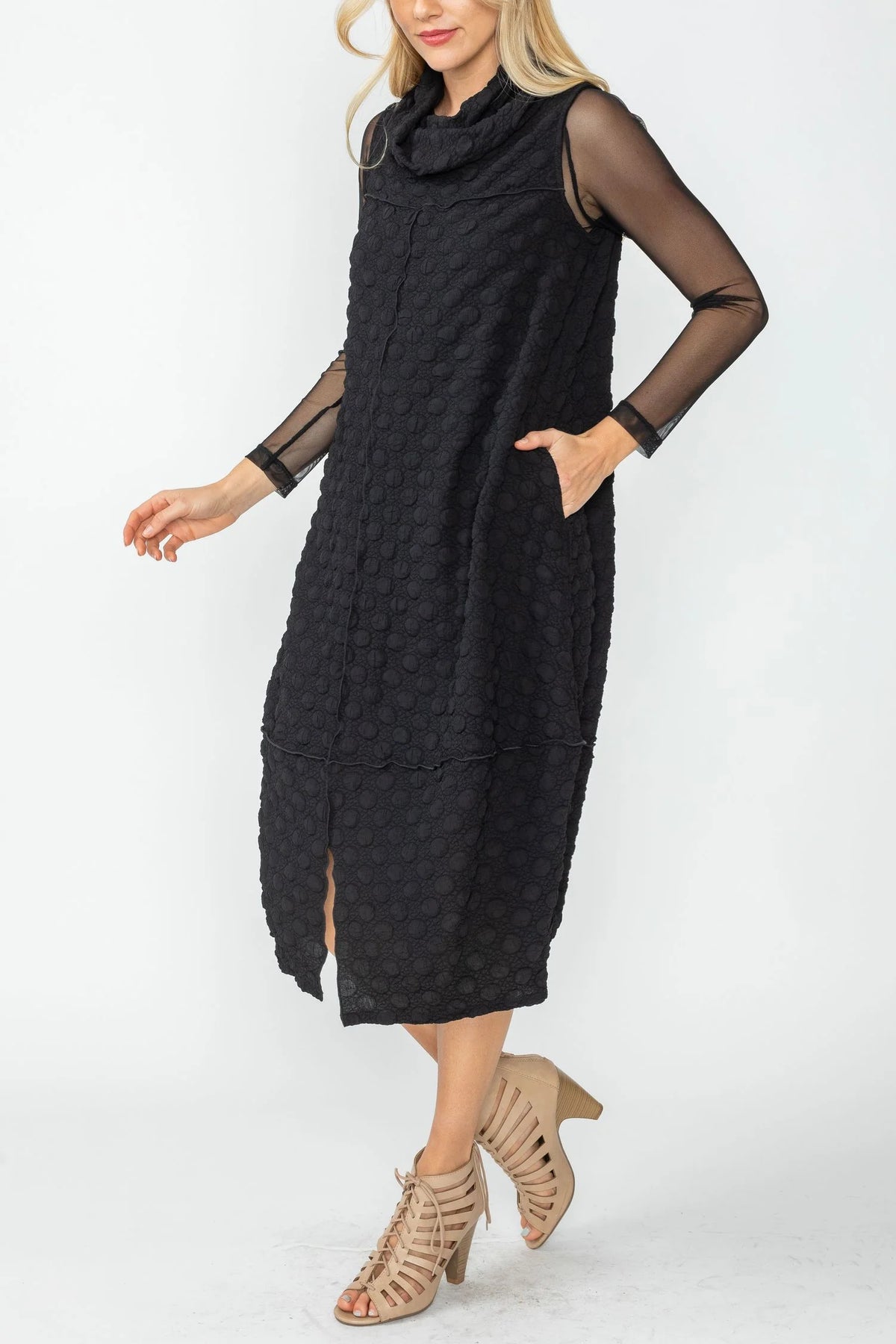 IC Collection Bubble Tank Cowl Knit Dress - 5466D - BLACK