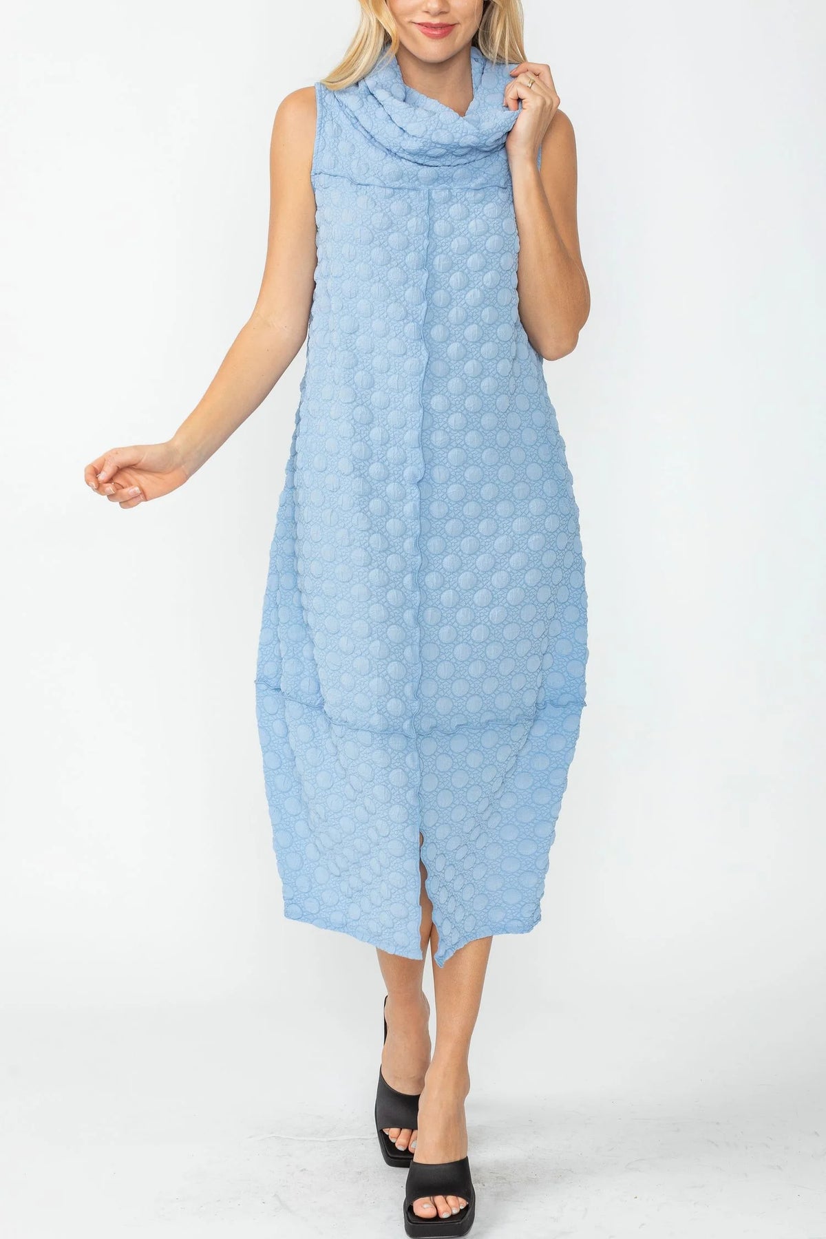 IC Collection Bubble Tank Cowl Knit Dress - 5466D - SKY