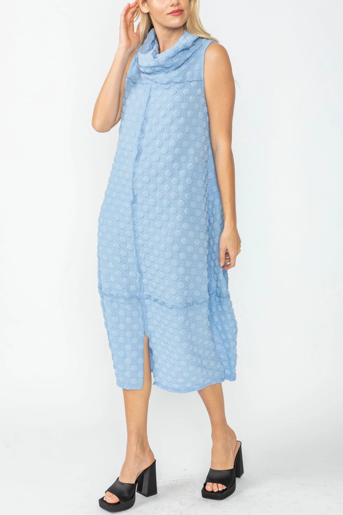 IC Collection Bubble Tank Cowl Knit Dress - 5466D - SKY