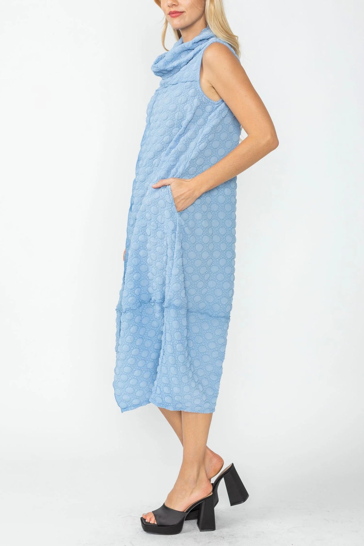 IC Collection Bubble Tank Cowl Knit Dress - 5466D - SKY