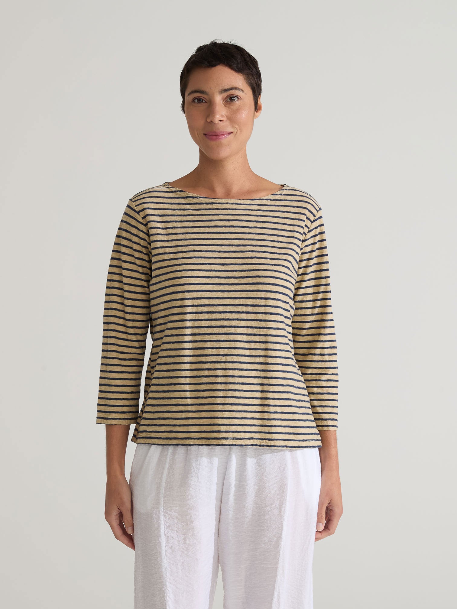 CUT LOOSE - Navy Stripe 3/4 Slv Boatneck Top - 5475060