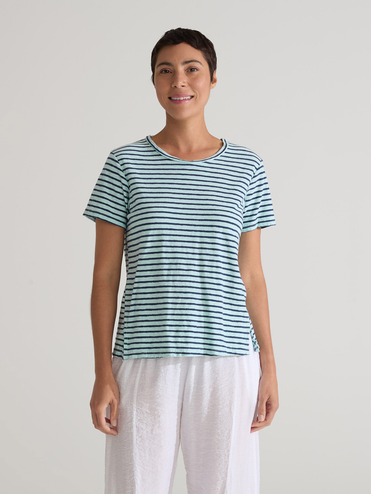 CUT LOOSE - Navy Stripe S/S Crop Top - 5476436