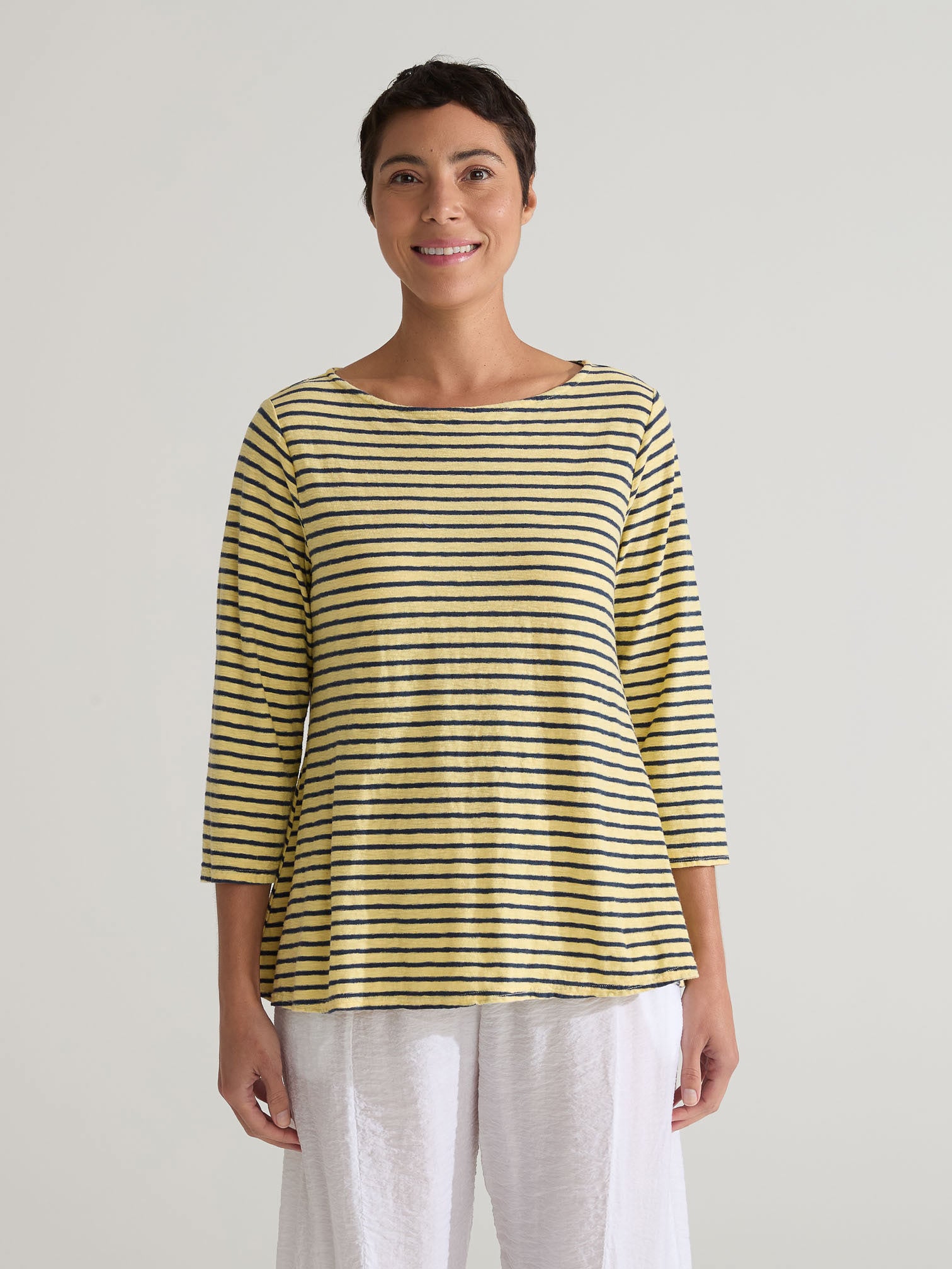 CUT LOOSE - Navy Stripe 3/4 Aline Boatneck - 5476552