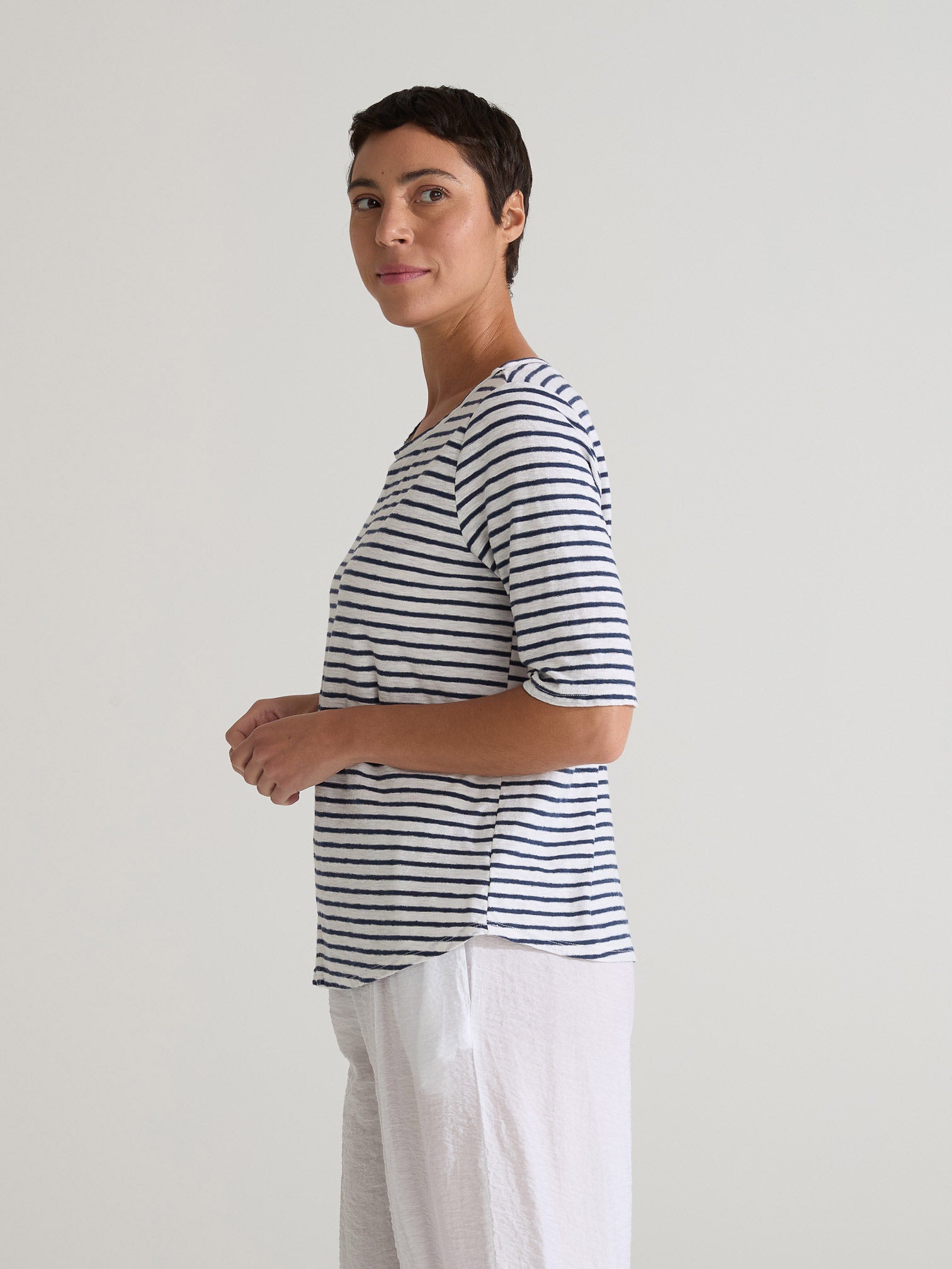CUT LOOSE - Navy Stripe Elbow Tee - 5476708