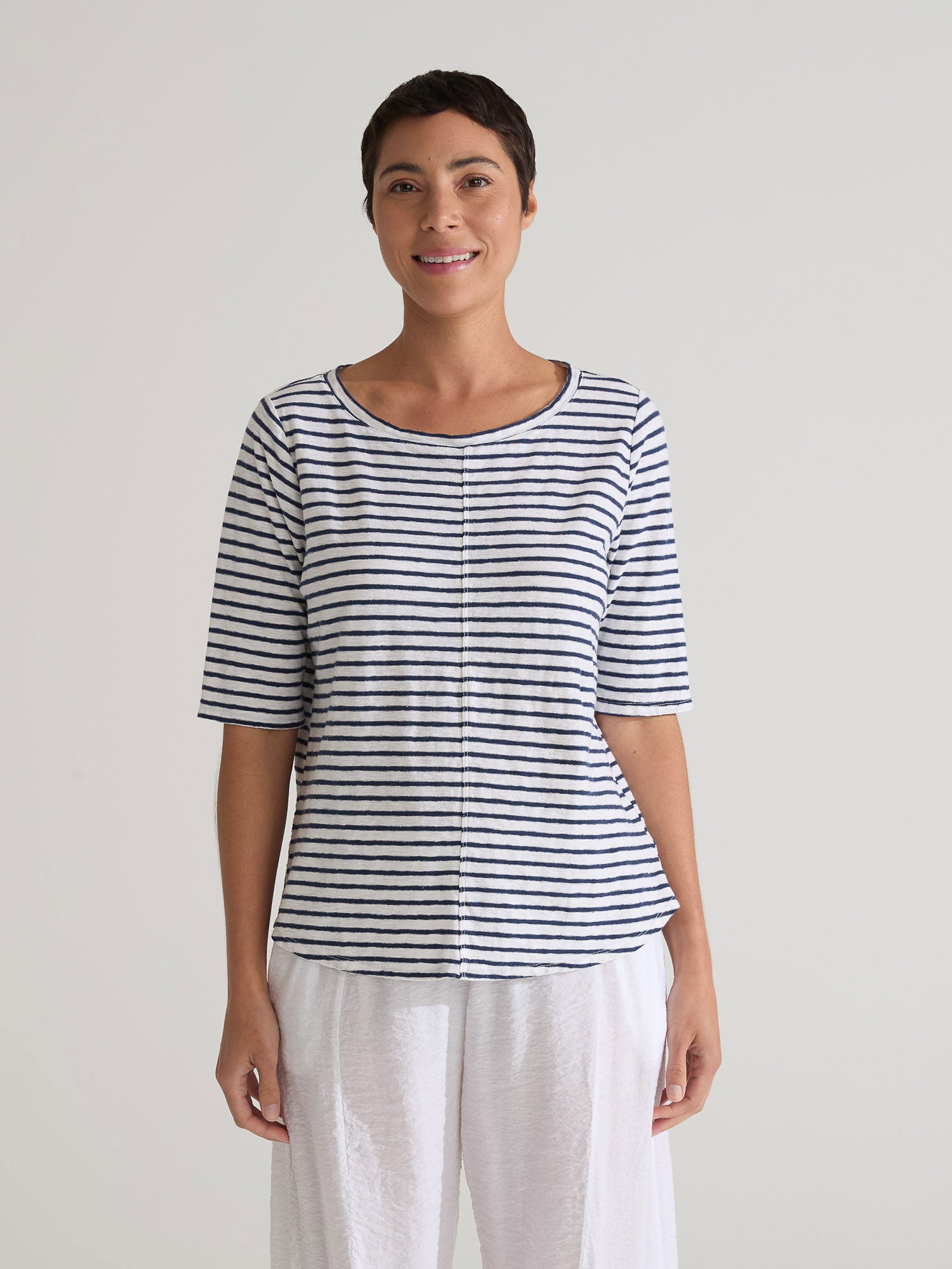 CUT LOOSE - Navy Stripe Elbow Tee - 5476708