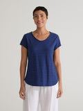 CUT LOOSE - Navy Stripe Raw Edge V-Neck Top - 5476849
