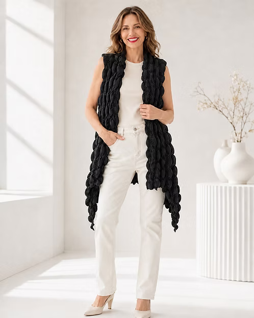 Vanite Couture Solid Bubble Vest - 5489 - BLACK