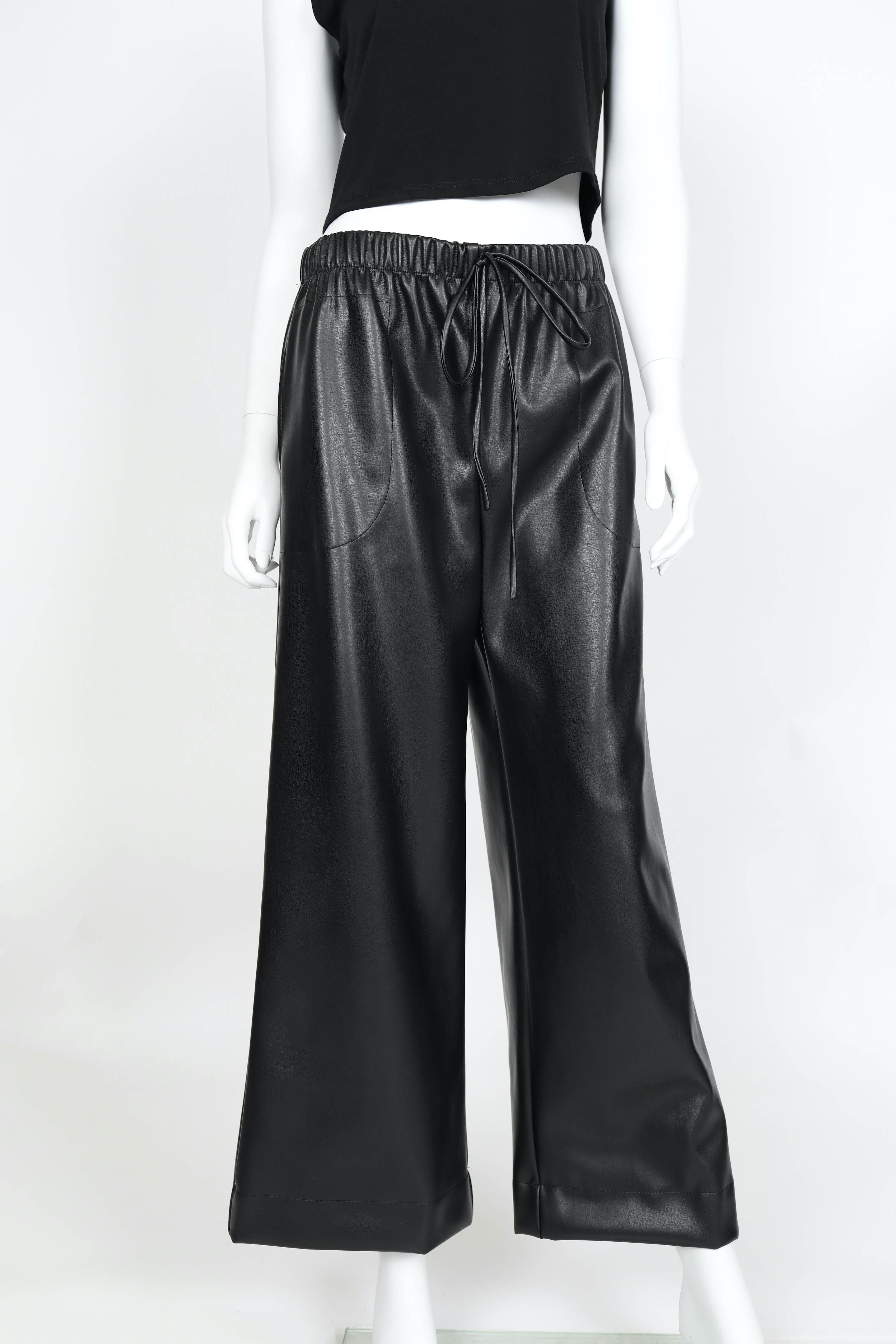 IC COLLECTION Synthetic Leather Pant- 5521P - Black