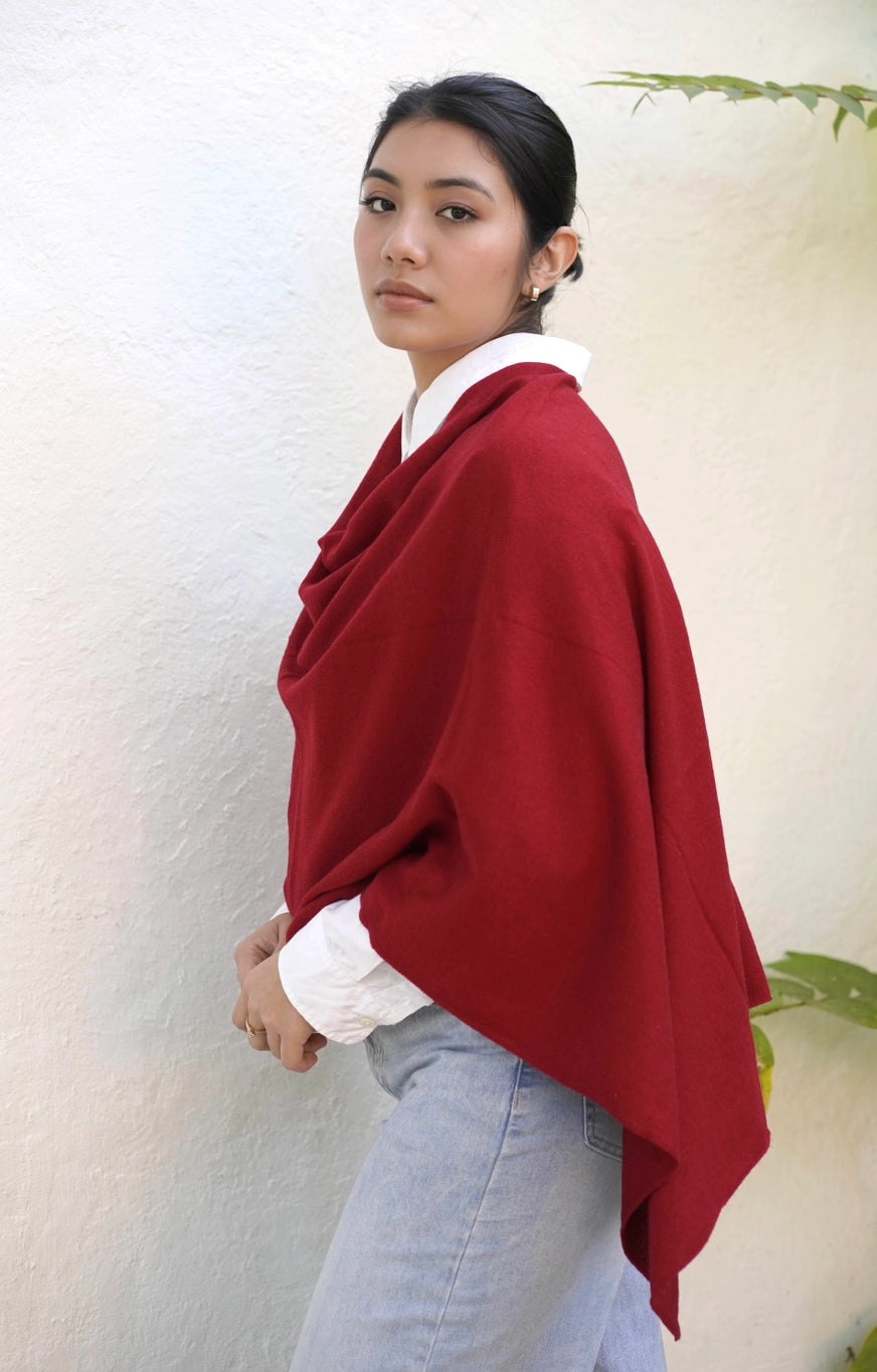 Dolma Cashmere Poncho - BURGUNDY