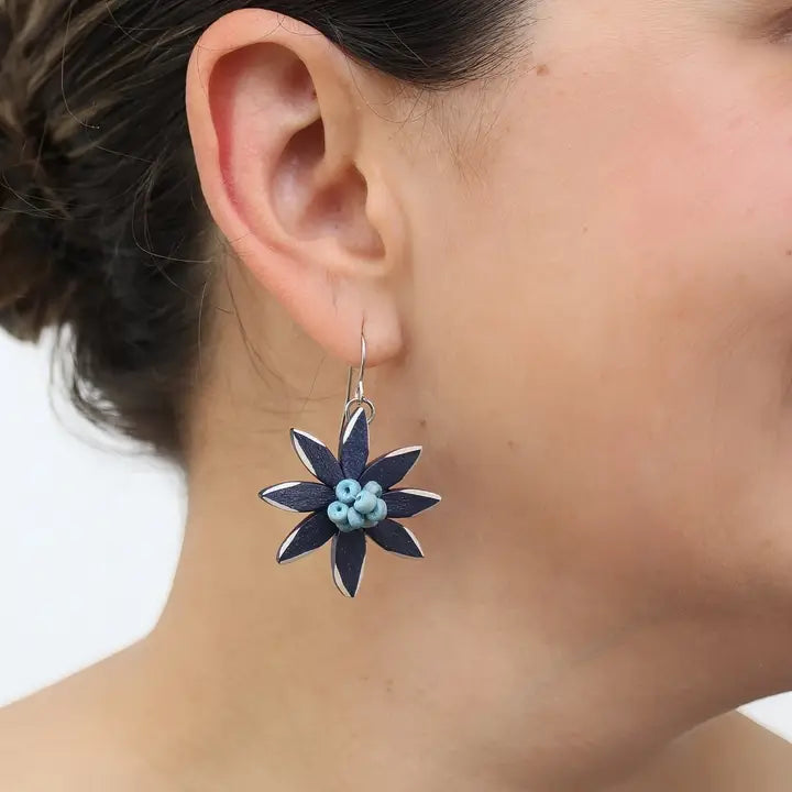 SYLCA Navy Amaya Flower Earrings - P23E02 - NAVY
