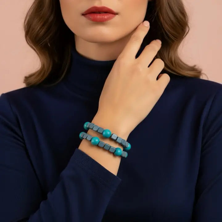SYLCA Blue Simply Square Stretch Bracelet - SD26B01 - BLUE