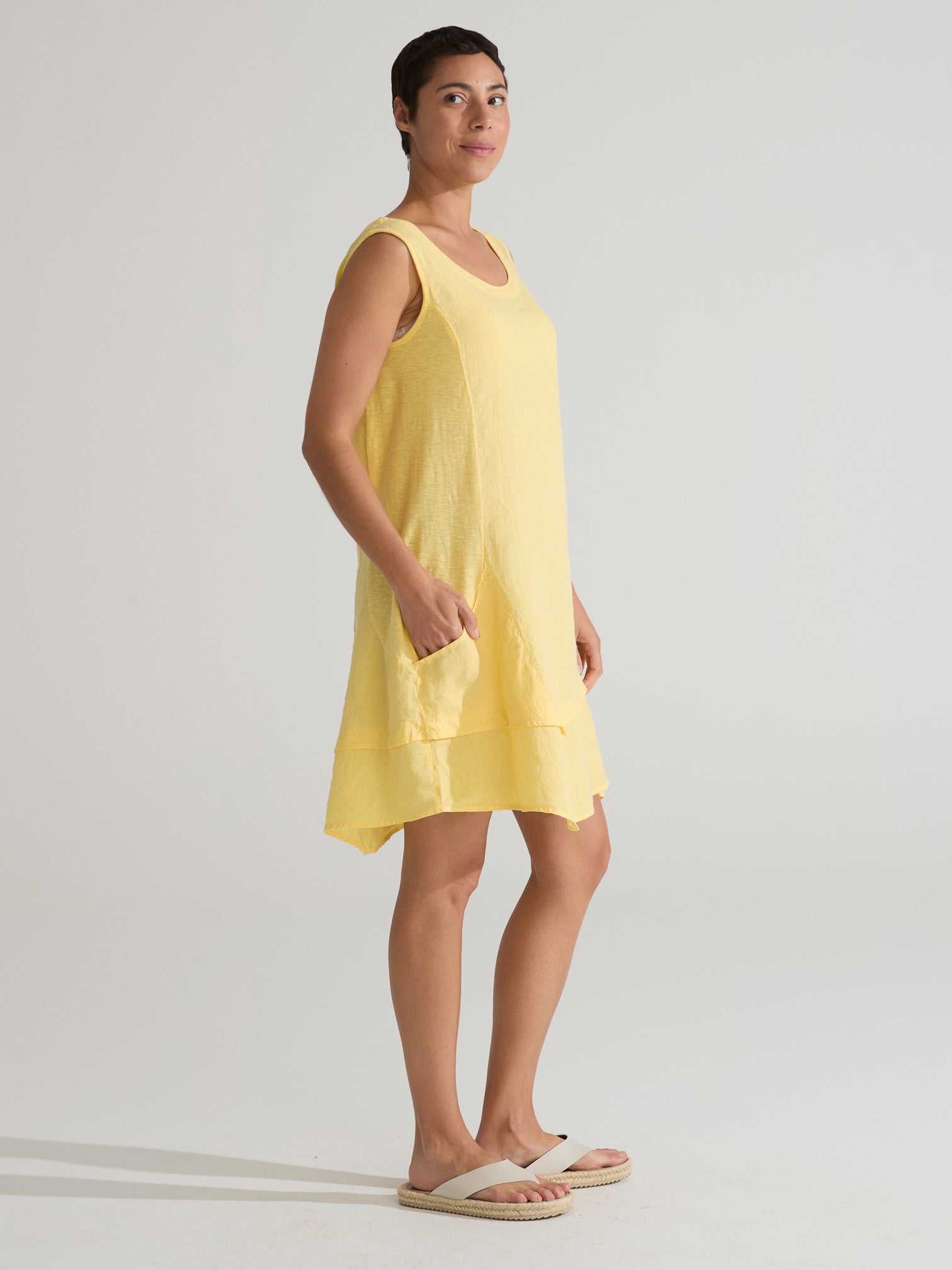 CUT LOOSE - Linen Combo Asym Tunic Dress - 5700215
