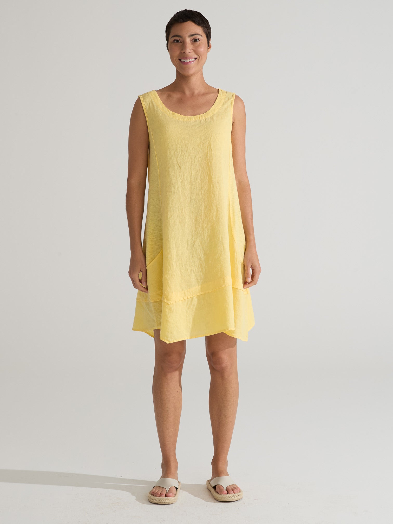 CUT LOOSE - Linen Combo Asym Tunic Dress - 5700215