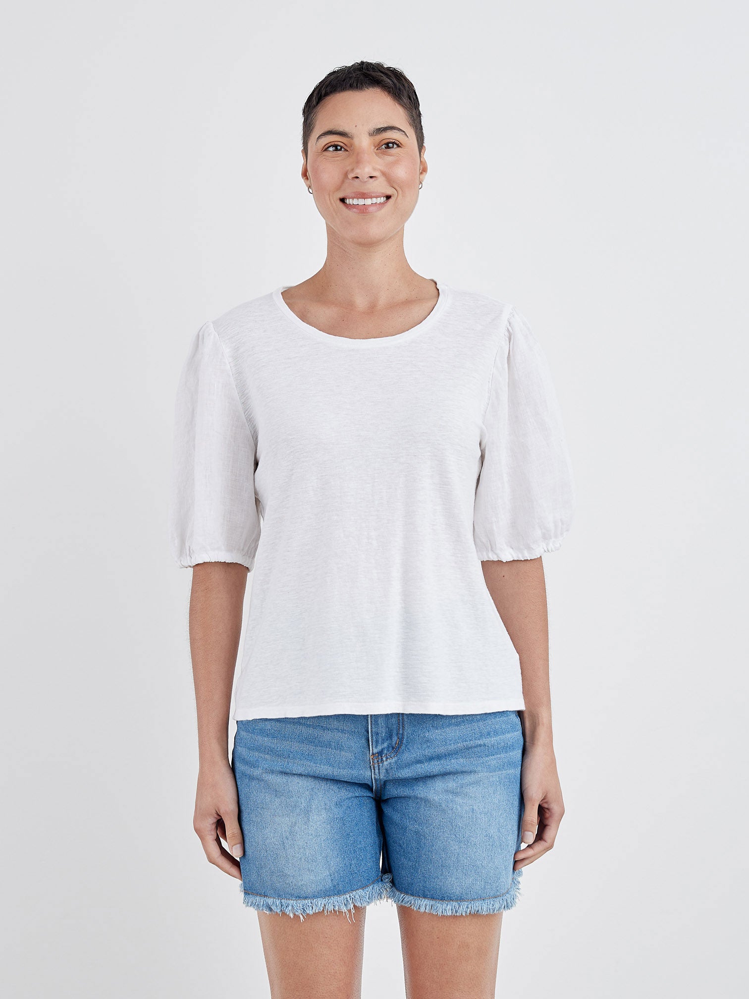 CUT LOOSE - Linen Combo S/S Puff Slv Top - 5706038﻿