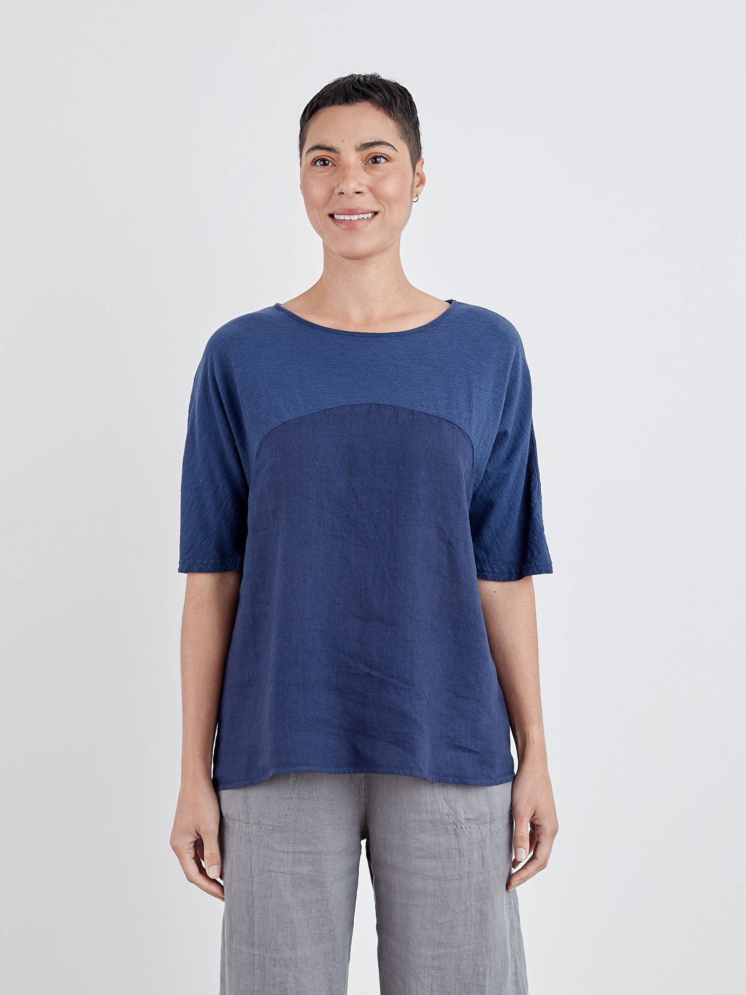 CUT LOOSE - Linen Combo Yoke Top - 5706111