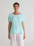 CUT LOOSE - Linen Combo Hi-Low S/S Pullover Top - 5706151