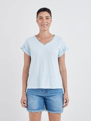 CUT LOOSE - Linen Combo V-Neck Cap Tee - 5706262