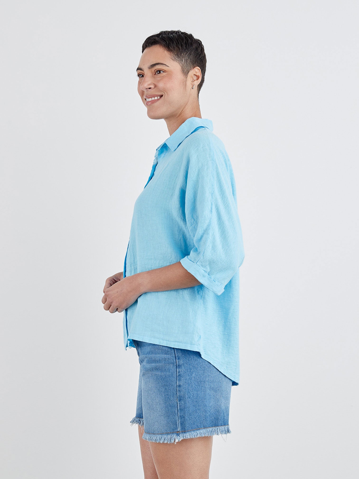 CUT LOOSE - Linen Combo Dolman Slv Shirt - 5706503﻿