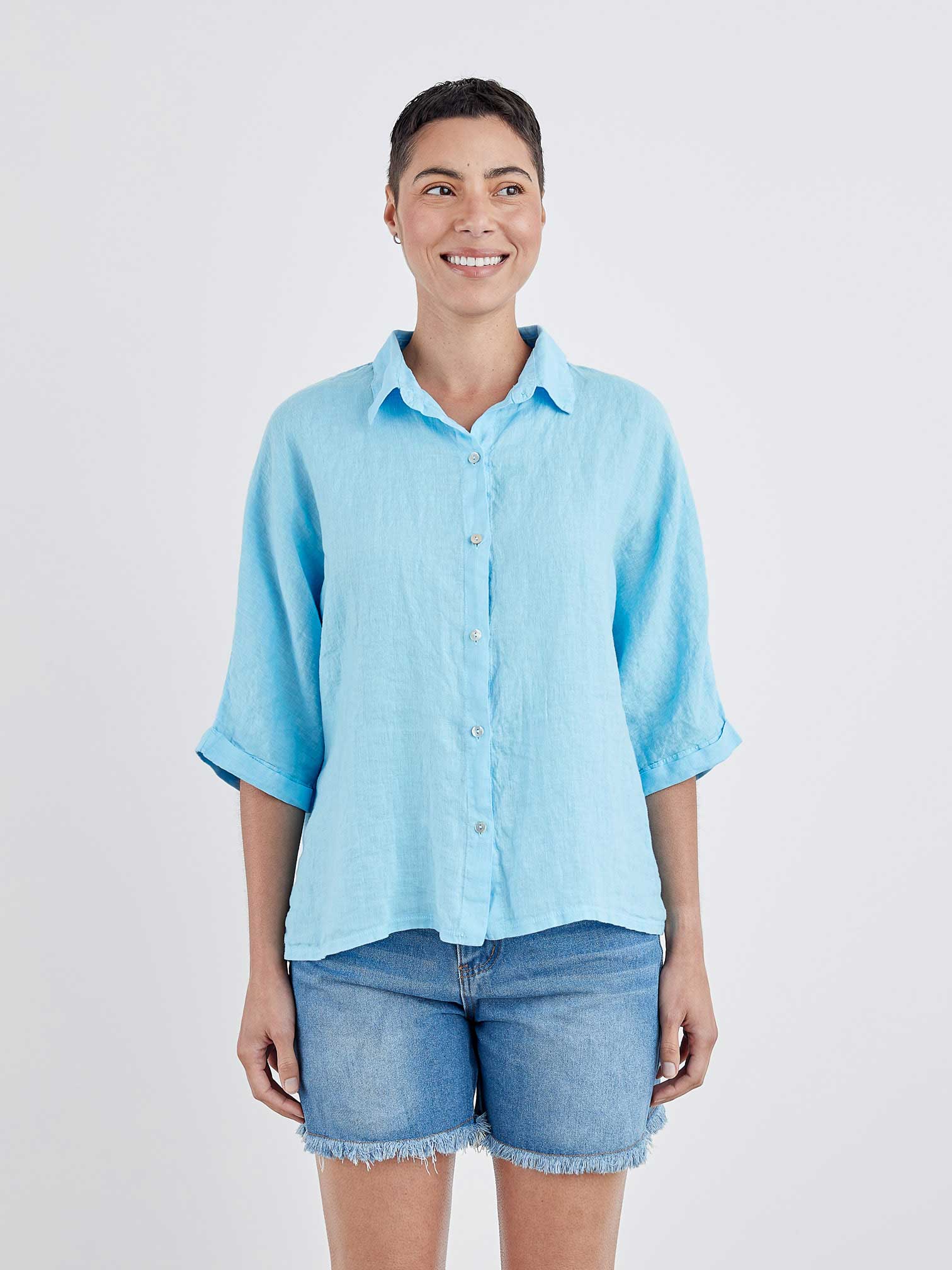 CUT LOOSE - Linen Combo Dolman Slv Shirt - 5706503﻿