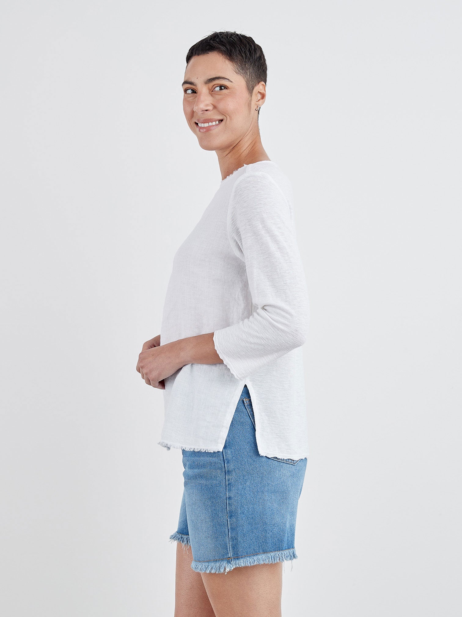 CUT LOOSE - Linen Combo 3/4 Slv Tee - 5707816