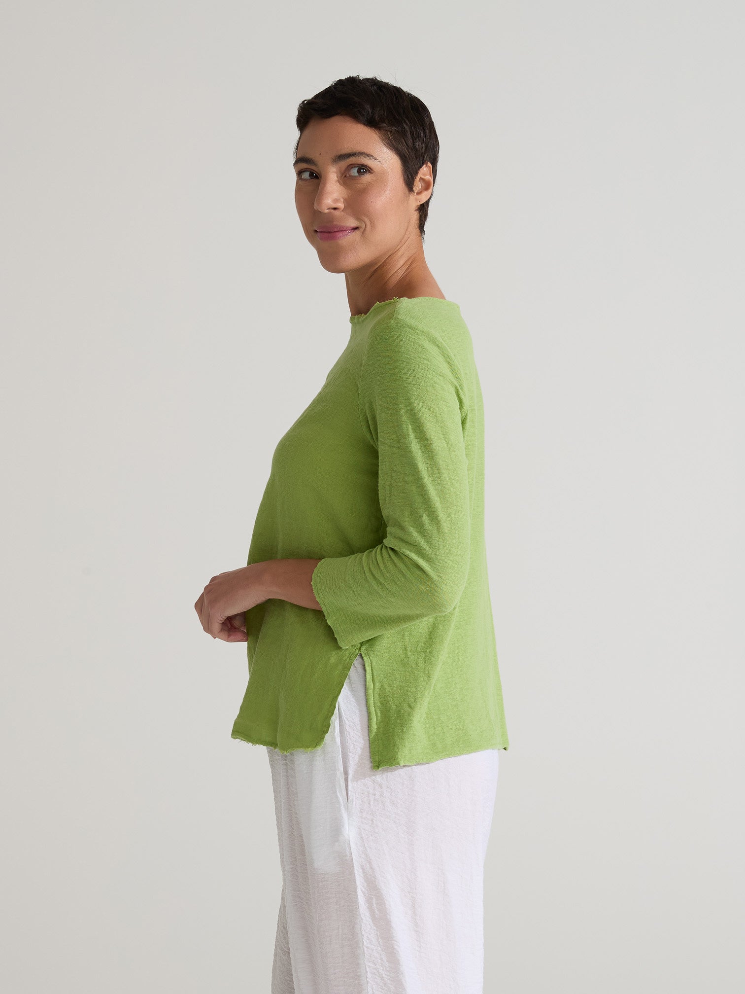 CUT LOOSE - Linen Combo 3/4 Slv Tee - 5707816