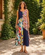 Vine Street Mixed Media Sleeveless Dress - 571 - MULTI