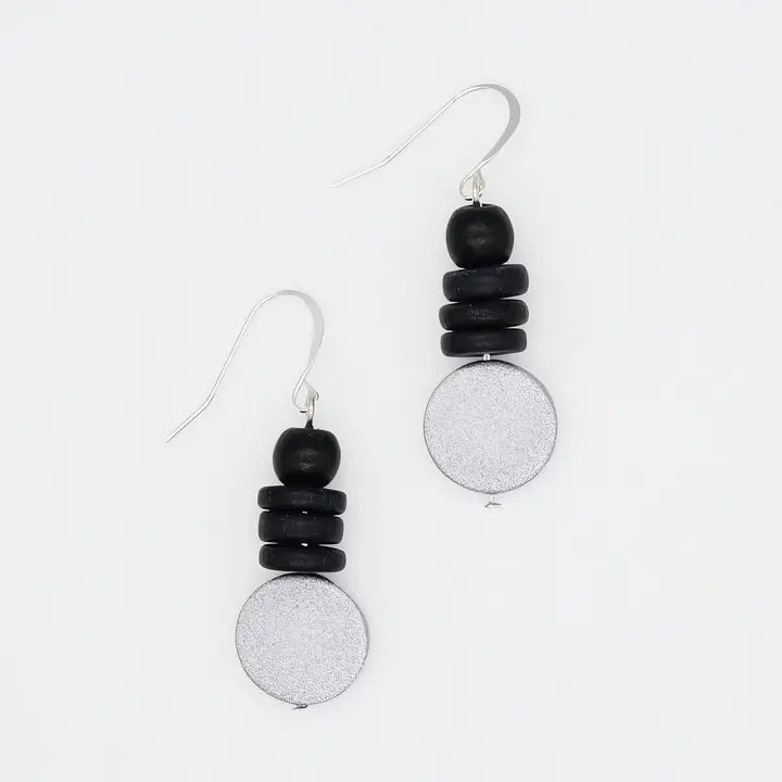 SYLCA Silver and Black Dusk Earrings - SD25E27 - SILVER