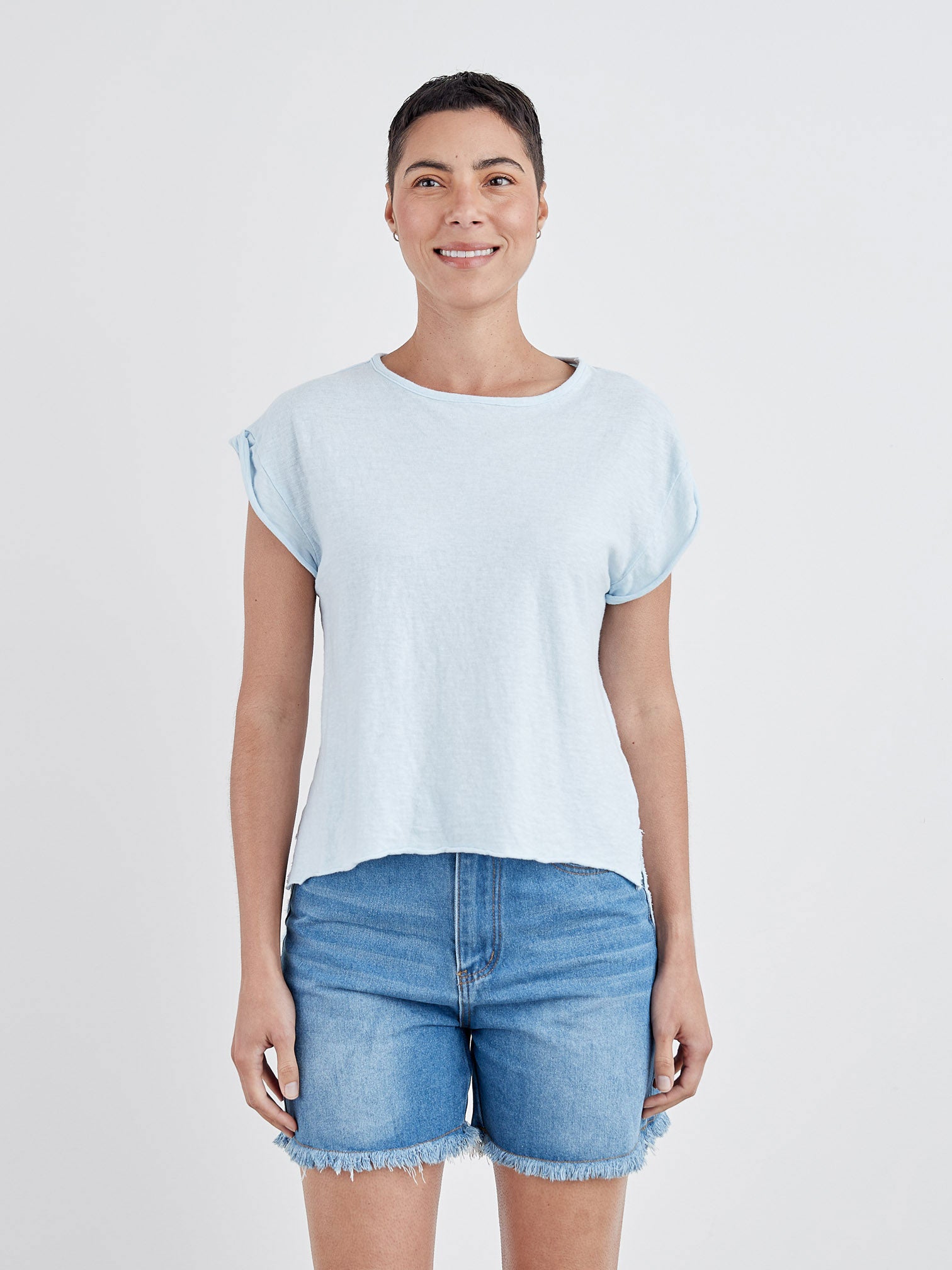 CUT LOOSE - Linen Weight Linen Cotton Roll Up Slv Tee - 5776051