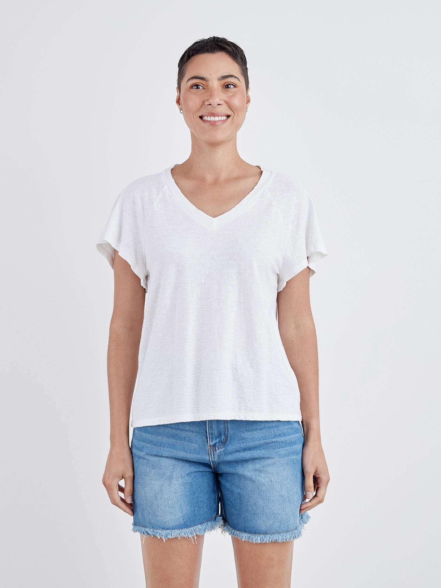 CUT LOOSE - Linen Weight Linen Cotton Flutter Slv Top - 5776543