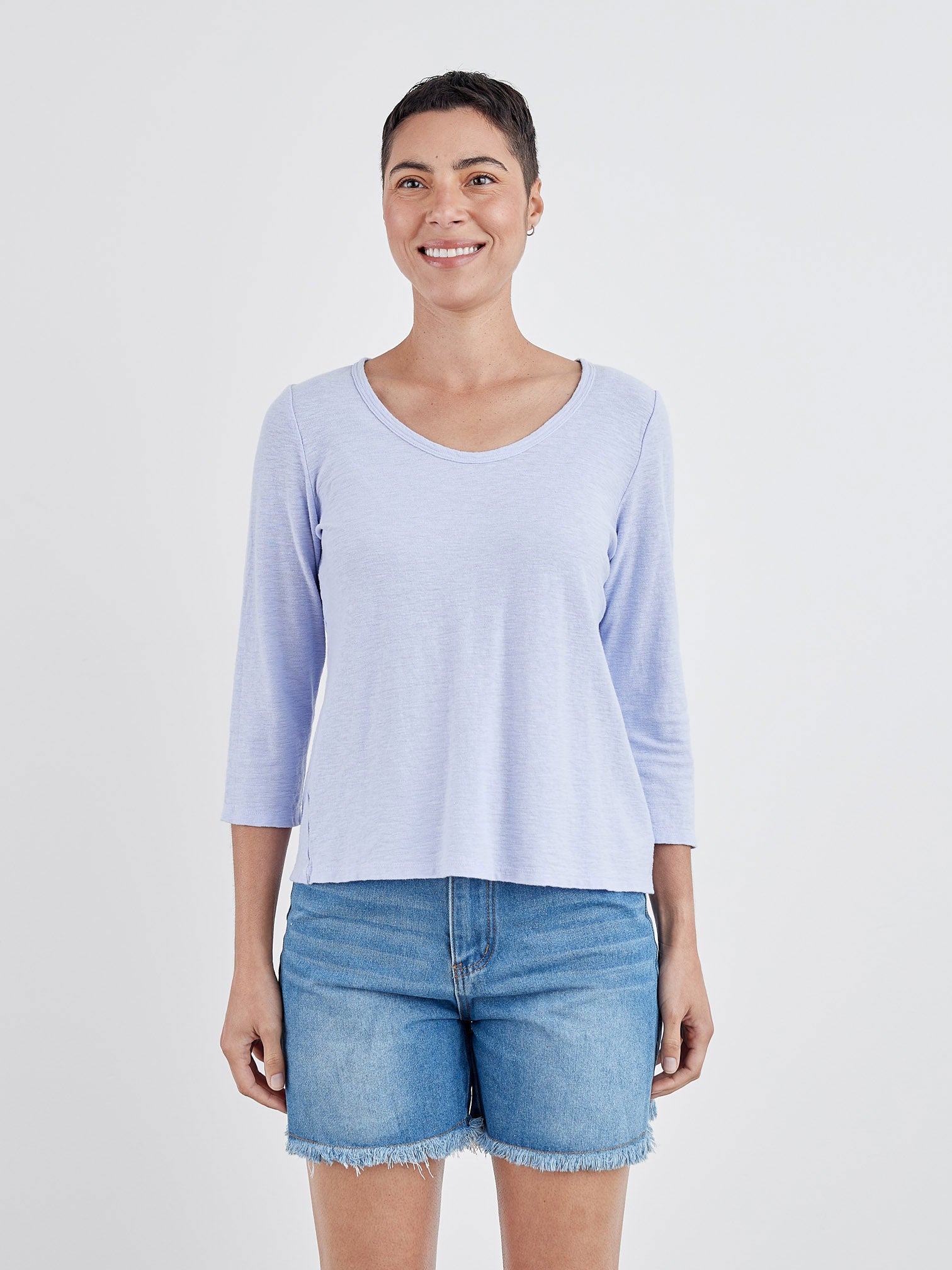 CUT LOOSE - Linen Weight Linen Cotton U-Neck 3/4 Slv - 5776773﻿