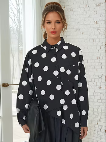 Vanite Couture Asymmetric Polka Dot Top - 5809-98 - BLACK DOTS