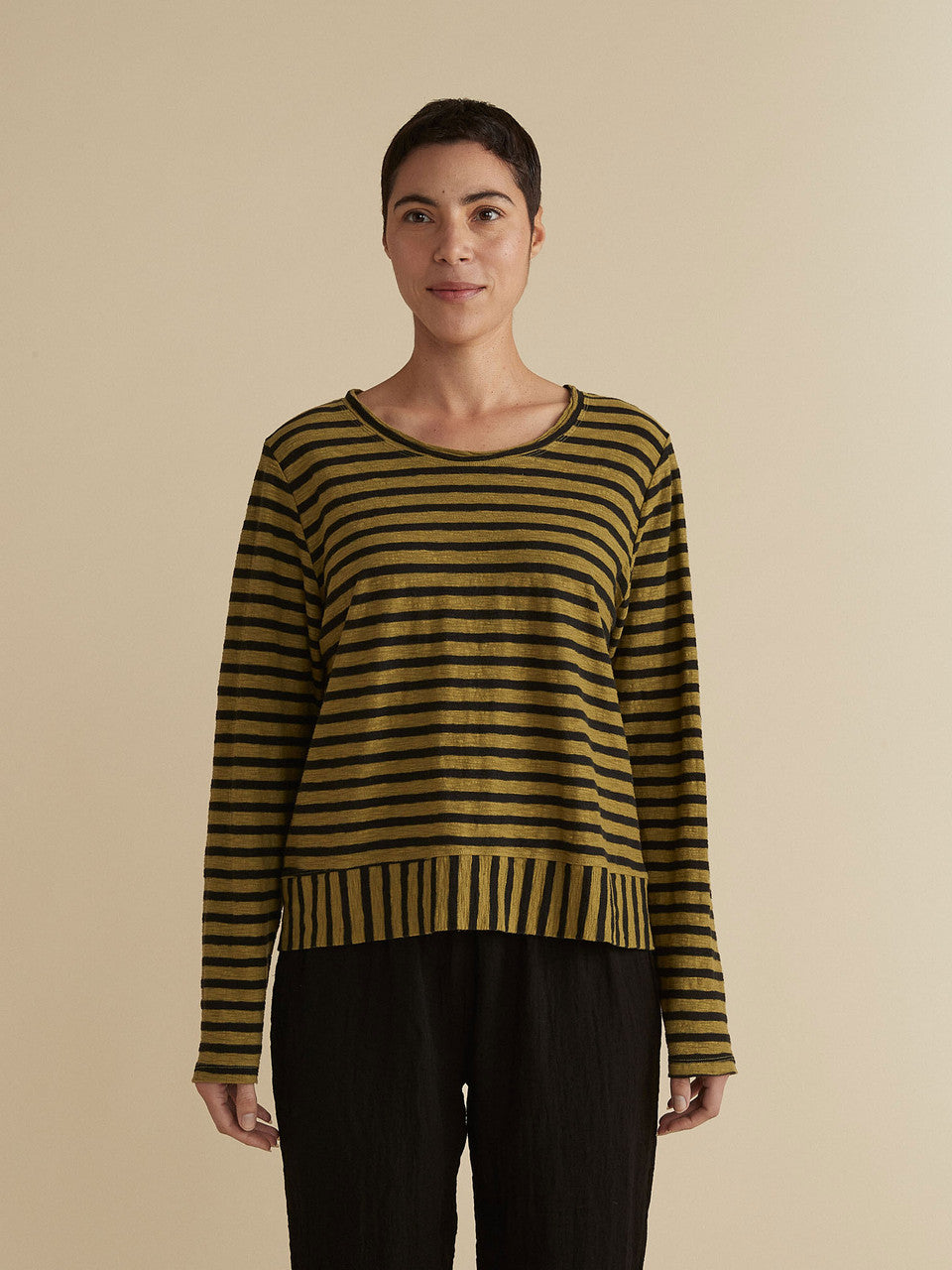 CUT LOOSE - Black/Natural Stripe Crop Top - 5997935