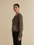 CUT LOOSE - Black/Natural Stripe Crop Pocket Cardigan - 5998417