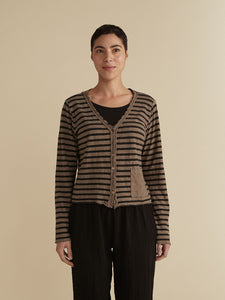 CUT LOOSE - Black/Natural Stripe Crop Pocket Cardigan - 5998417