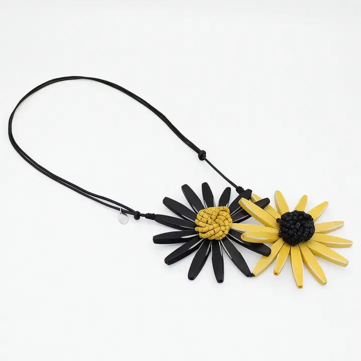 SYLCA Black and Yellow Amaya Double Flower Statement Necklace - BP21N16 - BLACK/YELLOW