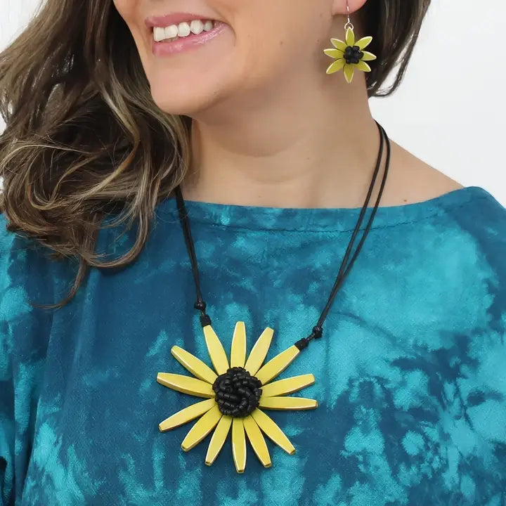 SYLCA Chartreuse Amaya Flower Statement Necklace - BP23N13 - CHARTREUSE